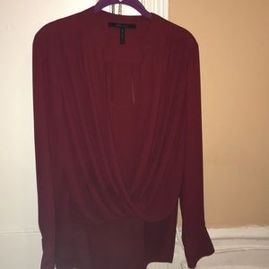 BCBG MAXAZRIA wine color drape blouse